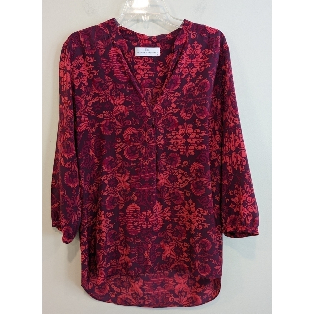 Amanda Uprichard Dark Pink and Purple Silk Tunic Top Medium